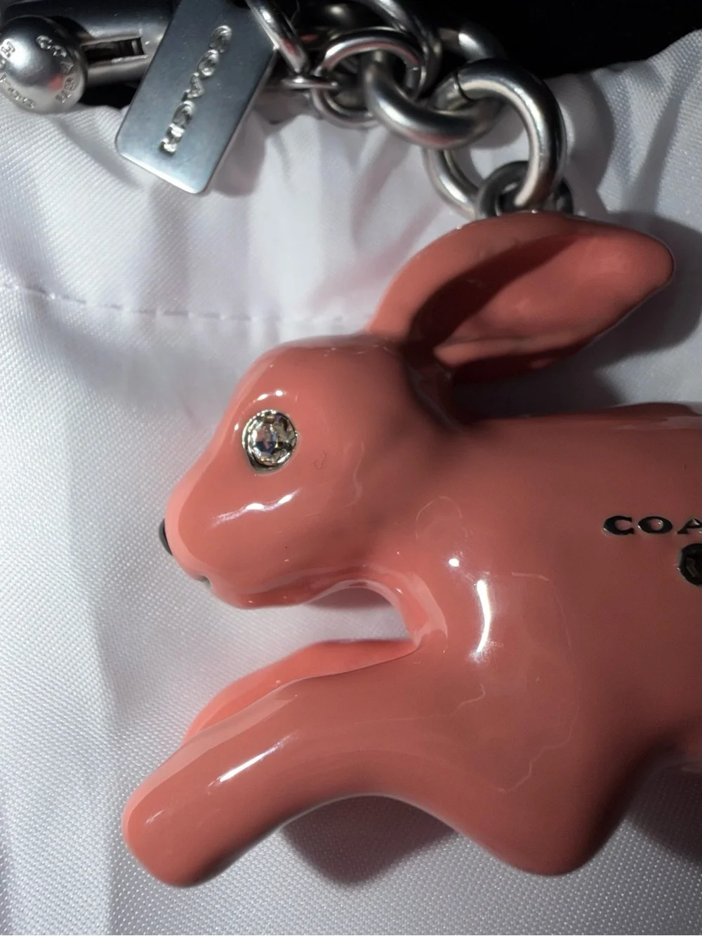 Coach Pink Bunny Keychain Charm NWT